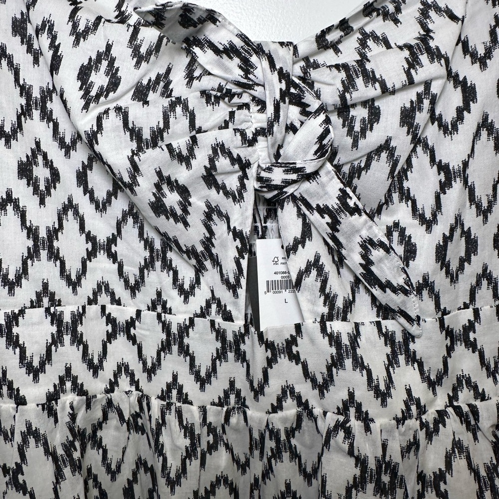 Banana Republic Black White Midi Dress NWT Size L Modest Babydoll Prairie - Picture 9 of 10